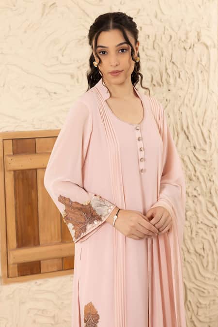 Buy Ajiesh Oberoi Rose Gold Georgette Applique, Embroidery Round Pink Pinti Kurta Set With Dupatta Online at Aza Fashions Buy_Ajiesh Oberoi_Rose Gold Georgette Applique, Embroidery Round Pink Pinti Kurta Set With Dupatta _Online_at_Aza_Fashions