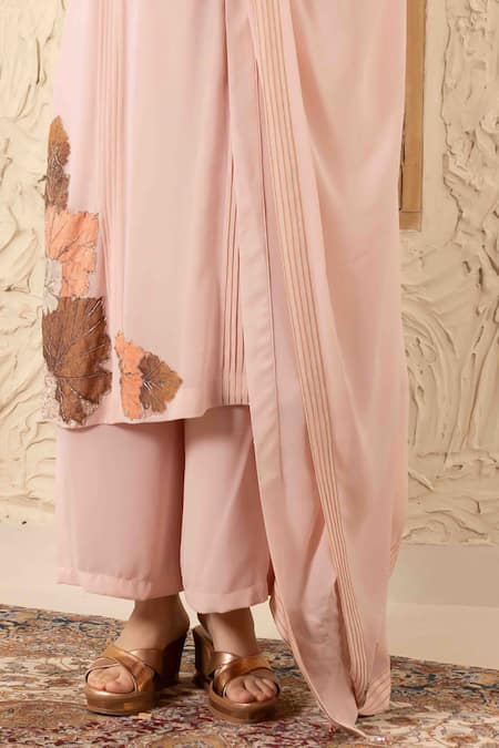 Shop Ajiesh Oberoi Rose Gold Georgette Applique, Embroidery Round Pink Pinti Kurta Set With Dupatta Online at Aza Fashions Shop_Ajiesh Oberoi_Rose Gold Georgette Applique, Embroidery Round Pink Pinti Kurta Set With Dupatta _Online_at_Aza_Fashions