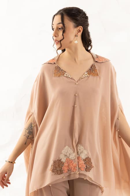 Buy Ajiesh Oberoi Beige Georgette Applique Embroidered Kurta Set Online at Aza Fashions Buy_Ajiesh Oberoi_Beige Georgette Applique Embroidered Kurta Set _Online_at_Aza_Fashions
