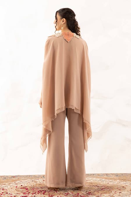 Shop Ajiesh Oberoi Beige Georgette Applique Embroidered Kurta Set at Aza Fashions Shop_Ajiesh Oberoi_Beige Georgette Applique Embroidered Kurta Set _at_Aza_Fashions