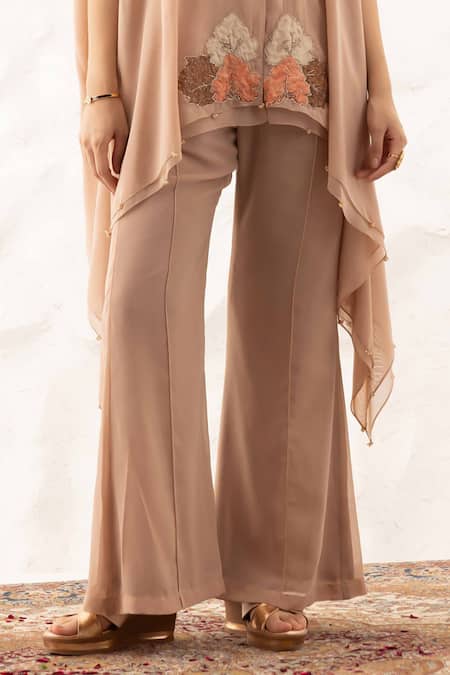 Ajiesh Oberoi Beige Georgette Applique Embroidered Kurta Set at Aza Fashions Ajiesh Oberoi_Beige Georgette Applique Embroidered Kurta Set _at_Aza_Fashions