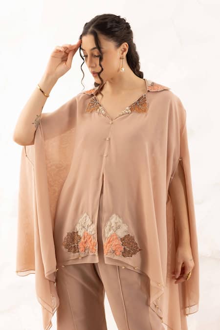 Buy Ajiesh Oberoi Beige Georgette Applique Embroidered Kurta Set Buy_Ajiesh Oberoi_Beige Georgette Applique Embroidered Kurta Set