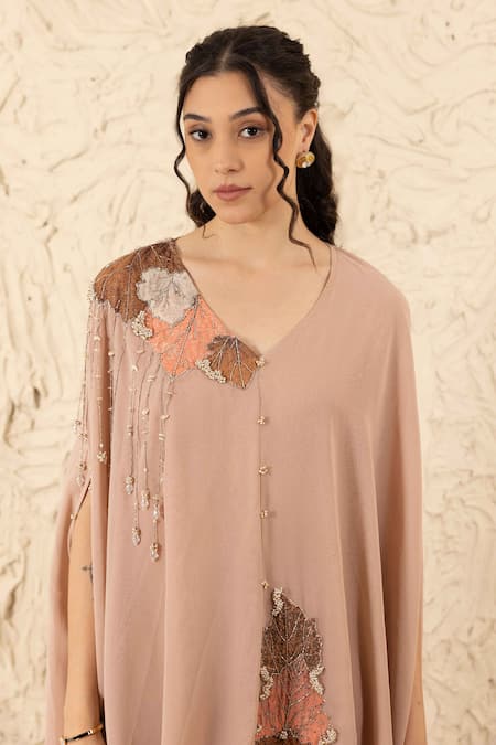 Ajiesh Oberoi_Beige Georgette Double Layer Cape And Flared Pants Set _Online_at_Aza_Fashions