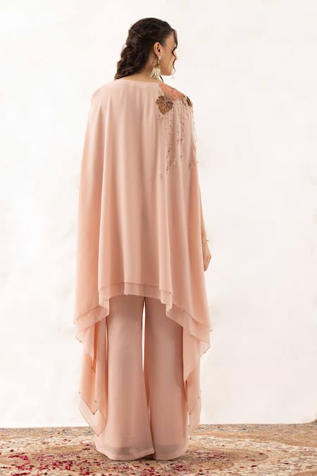 Shop Ajiesh Oberoi Rose Gold Georgette Applique Embroidered Kurta Set at Aza Fashions Shop_Ajiesh Oberoi_Rose Gold Georgette Applique Embroidered Kurta Set _at_Aza_Fashions