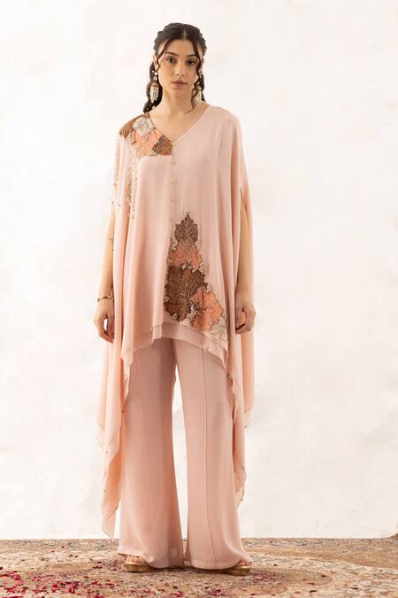 Buy Ajiesh Oberoi Rose Gold Georgette Applique Embroidered Kurta Set Online at Aza Fashions Buy_Ajiesh Oberoi_Rose Gold Georgette Applique Embroidered Kurta Set _Online_at_Aza_Fashions