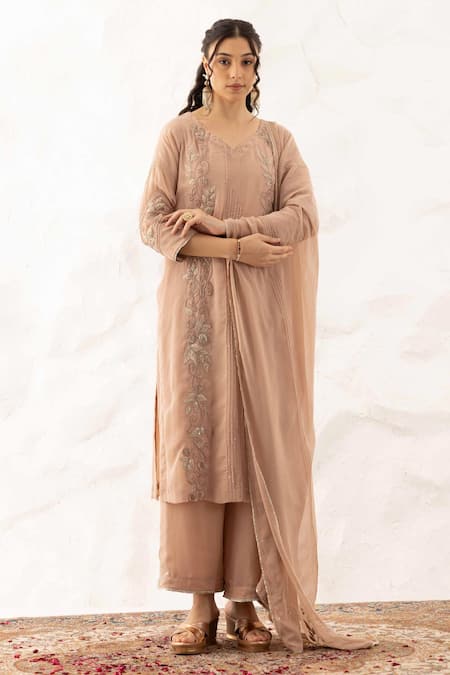 Ajiesh Oberoi Beige Georgette, Maheshwari, Cotton Zari Zardozi Sequence Embroidered Kurta Set Online at Aza Fashions Ajiesh Oberoi_Beige Georgette, Maheshwari, Cotton Zari Zardozi Sequence Embroidered Kurta Set _Online_at_Aza_Fashions