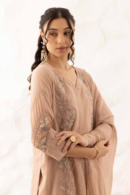 Buy Ajiesh Oberoi Beige Georgette, Maheshwari, Cotton Zari Zardozi Sequence Embroidered Kurta Set Online at Aza Fashions Buy_Ajiesh Oberoi_Beige Georgette, Maheshwari, Cotton Zari Zardozi Sequence Embroidered Kurta Set _Online_at_Aza_Fashions