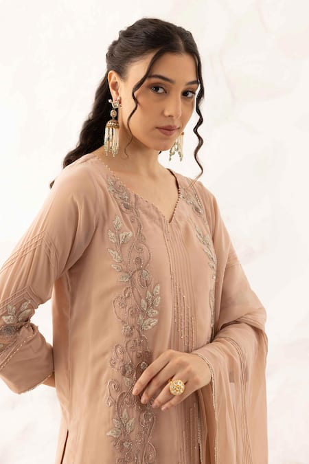 Ajiesh Oberoi Beige Georgette, Maheshwari, Cotton Zari Zardozi Sequence Embroidered Kurta Set at Aza Fashions Ajiesh Oberoi_Beige Georgette, Maheshwari, Cotton Zari Zardozi Sequence Embroidered Kurta Set _at_Aza_Fashions