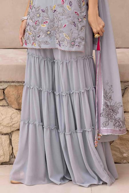 Buy Ajiesh Oberoi Gray Georgette, Muslin Embroidery Round Neck Threadwork Kurta Set Online at Aza Fashions Buy_Ajiesh Oberoi_Gray Georgette, Muslin Embroidery Round Neck Threadwork Kurta Set _Online_at_Aza_Fashions