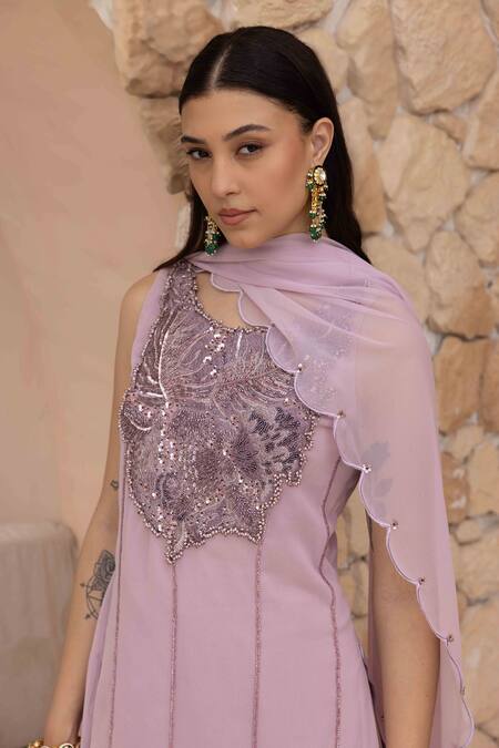Buy Ajiesh Oberoi Lilac Georgette, Muslin Sequins Round Embroidered Peplum Kurta And Sharara Set Online at Aza Fashions Buy_Ajiesh Oberoi_Lilac Georgette, Muslin Sequins Round Embroidered Peplum Kurta And Sharara Set _Online_at_Aza_Fashions