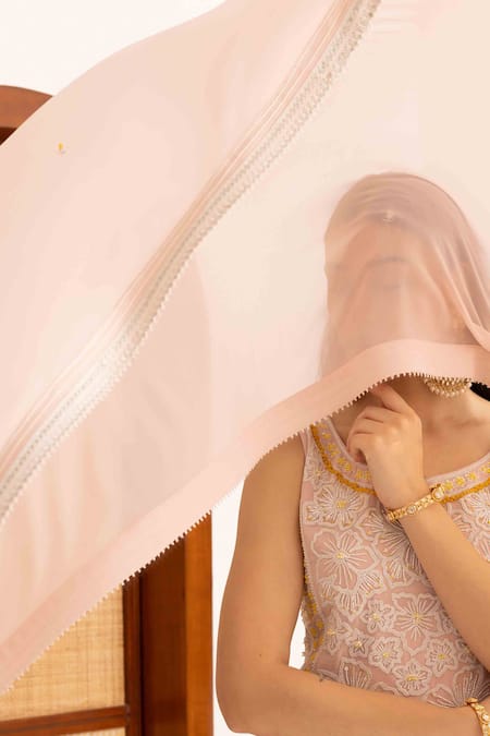 Ajiesh Oberoi Pink Georgette, Muslin Crystals Round Floral Embroidered Kurta Set With Dupatta Online at Aza Fashions Ajiesh Oberoi_Pink Georgette, Muslin Crystals Round Floral Embroidered Kurta Set With Dupatta _Online_at_Aza_Fashions