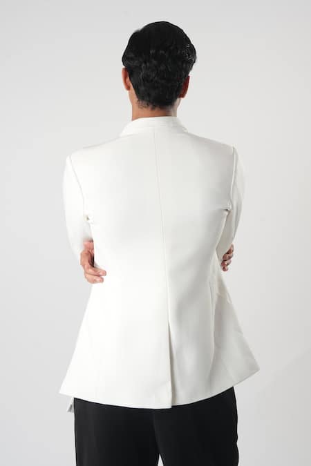 Shop_Orthodox_White Crepe Embroidery Designer Single Breasted Blazer _at_Aza_Fashions