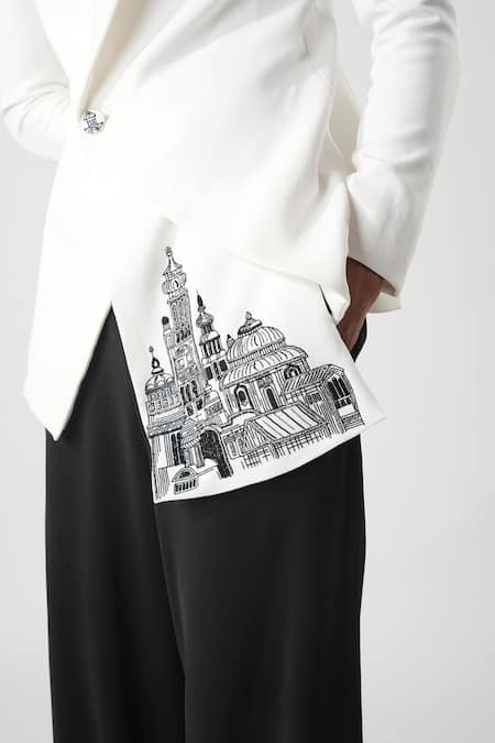 Orthodox_White Crepe Embroidery Designer Single Breasted Blazer _Online_at_Aza_Fashions