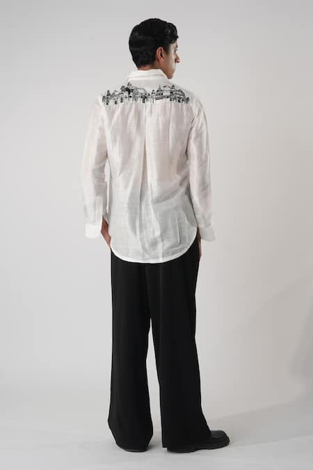 Shop_Orthodox_White Cotton Embroidery Silk Casual Shirt _at_Aza_Fashions