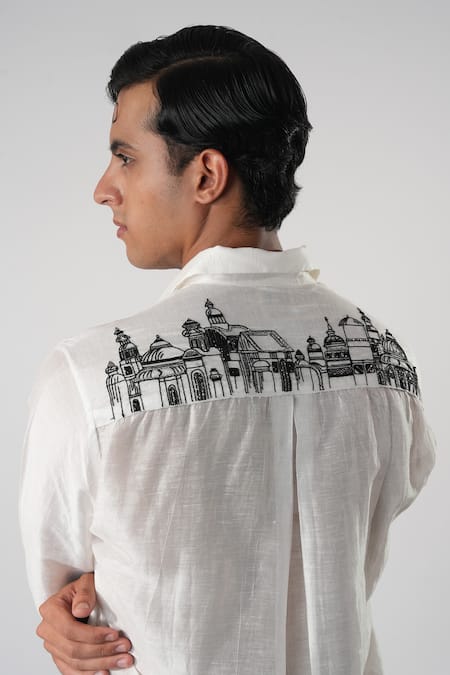 Orthodox_White Cotton Embroidery Silk Casual Shirt _Online_at_Aza_Fashions