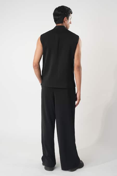 Shop_Orthodox_Black Crepe Embroidery Sleeveless Sadri With _at_Aza_Fashions