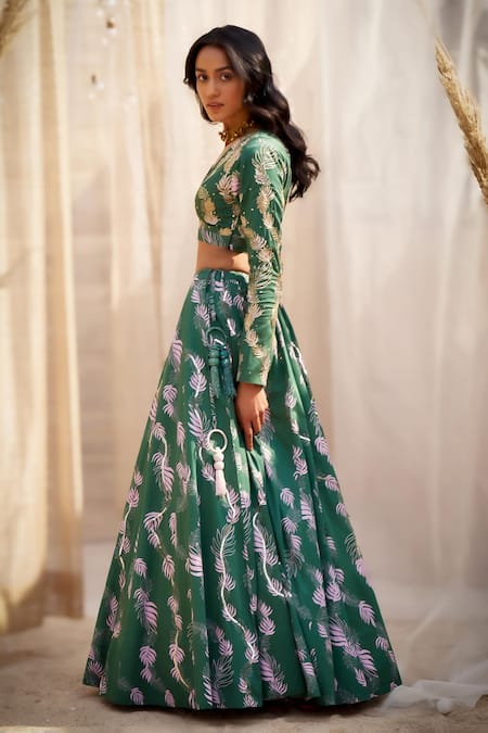 Charkhee Printed Cotton Satin Lehenga Set 