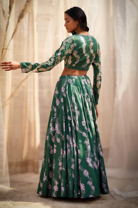 Charkhee Printed Cotton Satin Lehenga Set 