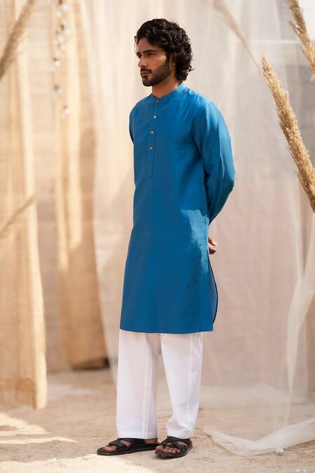 Buy Charkhee Blue Cotton Satin, Poplin Plain Ocean Kurta Set Online at Aza Fashions Buy_Charkhee_Blue Cotton Satin, Poplin Plain Ocean Kurta Set _Online_at_Aza_Fashions