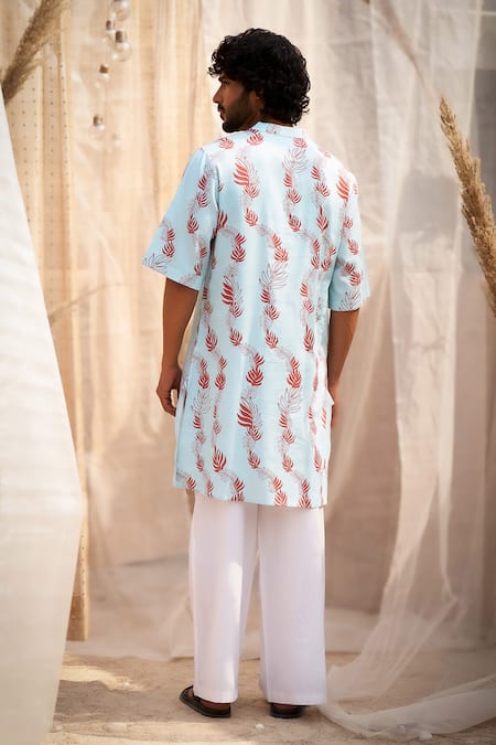 Shop_Charkhee_Blue Cotton Satin, Poplin Printed Light Kurta Set _at_Aza_Fashions