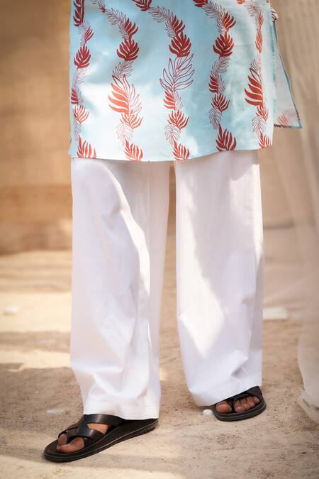 Charkhee_Blue Cotton Satin, Poplin Printed Light Kurta Set _at_Aza_Fashions