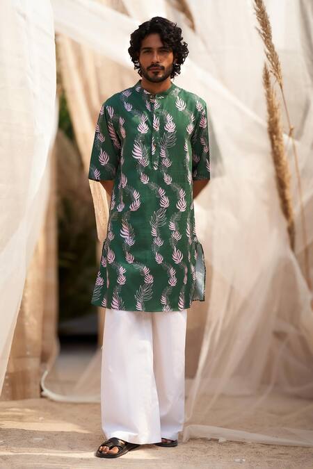 Buy Charkhee Green Cotton Satin, Poplin Printed Kurta Set Online at Aza Fashions Buy_Charkhee_Green Cotton Satin, Poplin Printed Kurta Set _Online_at_Aza_Fashions