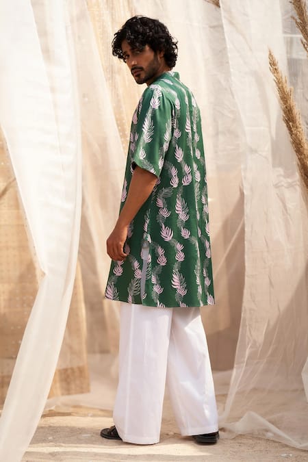 Shop Charkhee Green Cotton Satin, Poplin Printed Kurta Set at Aza Fashions Shop_Charkhee_Green Cotton Satin, Poplin Printed Kurta Set _at_Aza_Fashions