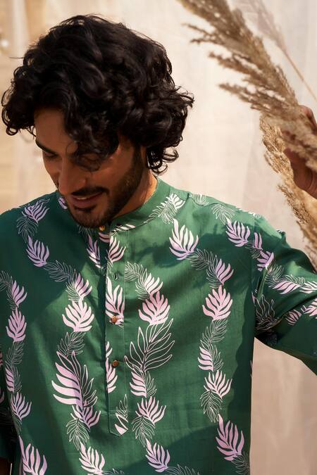 Buy Charkhee Green Cotton Satin, Poplin Printed Kurta Set Buy_Charkhee_Green Cotton Satin, Poplin Printed Kurta Set