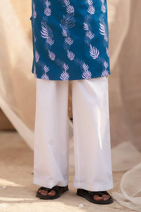 Charkhee Blue Cotton Satin, Poplin Embroidery Printed Ocean Kurta Set Online at Aza Fashions Charkhee_Blue Cotton Satin, Poplin Embroidery Printed Ocean Kurta Set _Online_at_Aza_Fashions