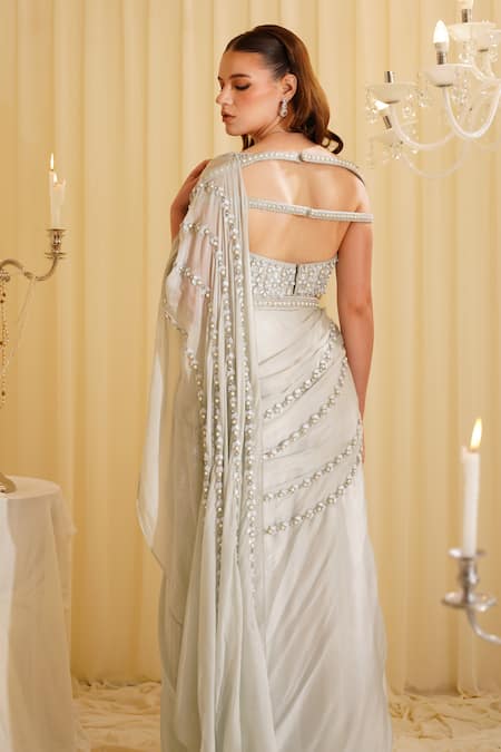 Jade By Ashima Embroidered Drape Saree & Blouse Set 