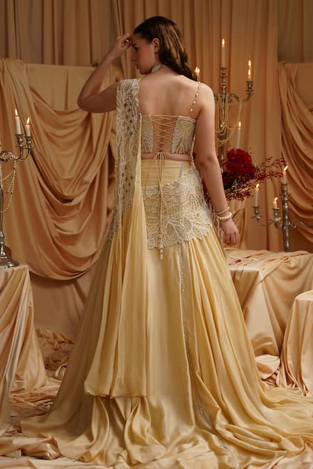 Jade By Ashima Hand Embroidered Gold Lehenga Set 