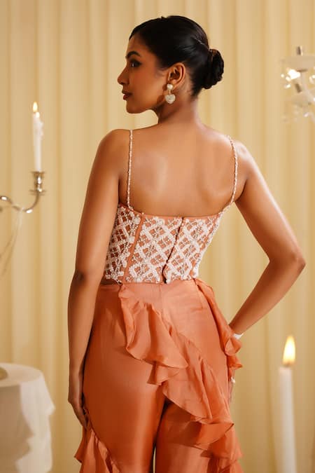 Jade By Ashima Embroidered Corset & Ruffle Sharara Set 