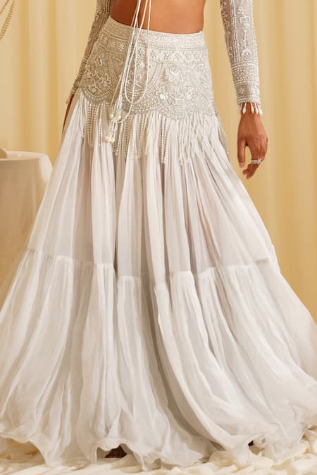 Jade By Ashima White Organza, Lycra Pearls, Crystals Halter Neck Embellished Co-ord Set Online at Aza Fashions Jade By Ashima_White Organza, Lycra Pearls, Crystals Halter Neck Embellished Co-ord Set _Online_at_Aza_Fashions