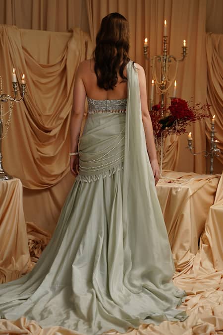 Jade By Ashima Green Embroidered Fusion Lehenga Set 