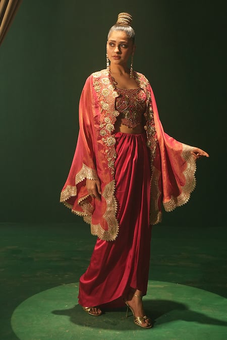 Leela By A Embroidered Cape & Skirt Set 