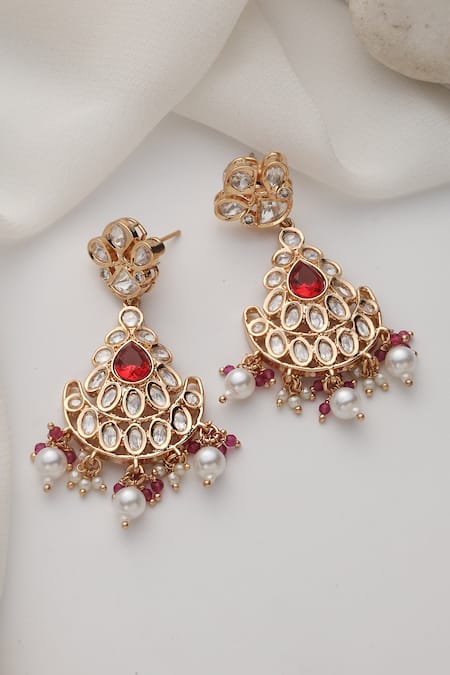 Buy_Swabhimann_Red Stones, Pearls Polki Danglers And Drops Earrings _Online_at_Aza_Fashions