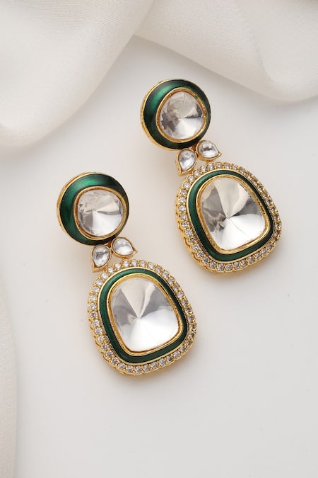 Shop_Swabhimann_Green Stones Polki Dangler Earrings _at_Aza_Fashions