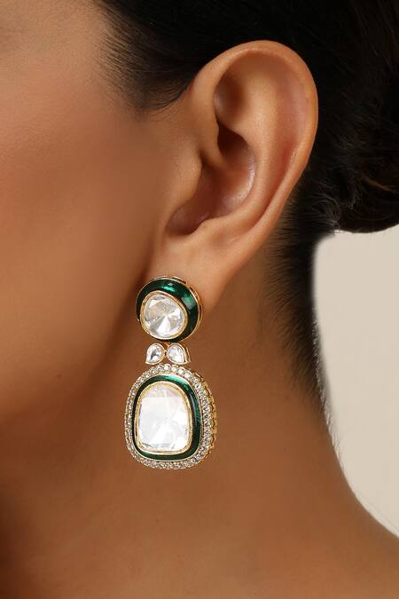 Swabhimann_Green Stones Polki Dangler Earrings _Online_at_Aza_Fashions