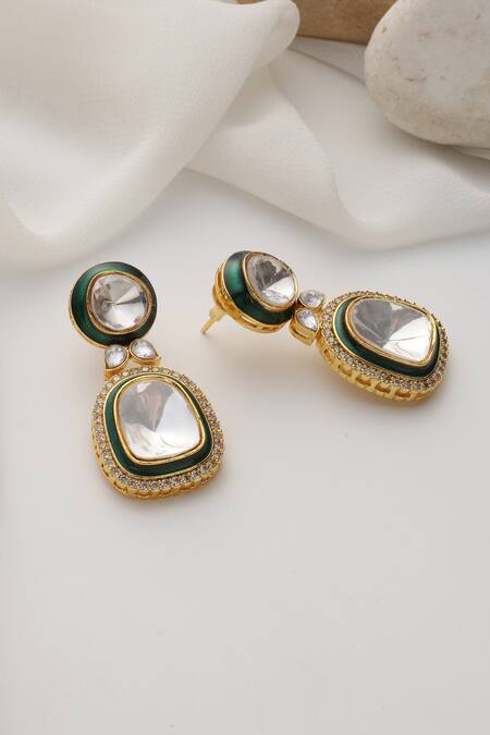 Buy_Swabhimann_Green Stones Polki Dangler Earrings _Online_at_Aza_Fashions