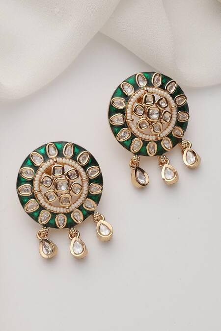 Shop Swabhimann Green Stones Polki Dangler Earrings Online at Aza Fashions Shop_Swabhimann_Green Stones Polki Dangler Earrings _Online_at_Aza_Fashions