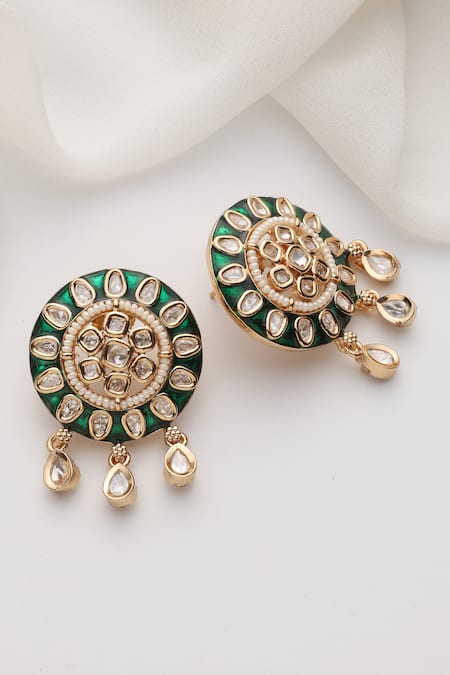 Shop Swabhimann Green Stones Polki Dangler Earrings at Aza Fashions Shop_Swabhimann_Green Stones Polki Dangler Earrings _at_Aza_Fashions