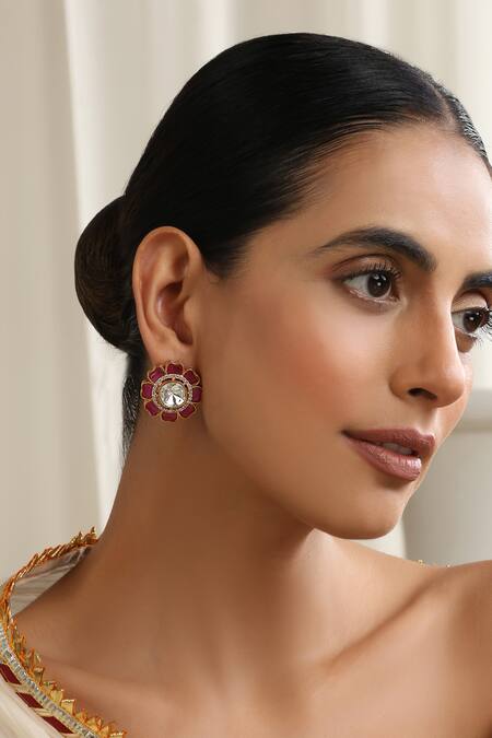 Buy_Swabhimann_Red Polki Stud Earrings _Online_at_Aza_Fashions
