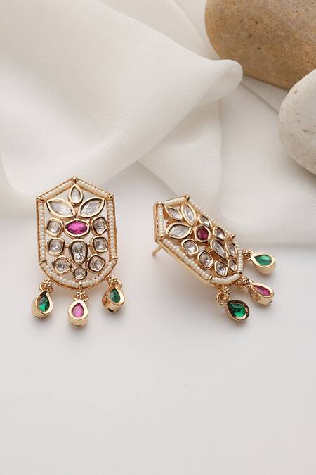 Buy_Swabhimann_Multi Color Stones Multicolour Polki Stud Earrings _Online_at_Aza_Fashions
