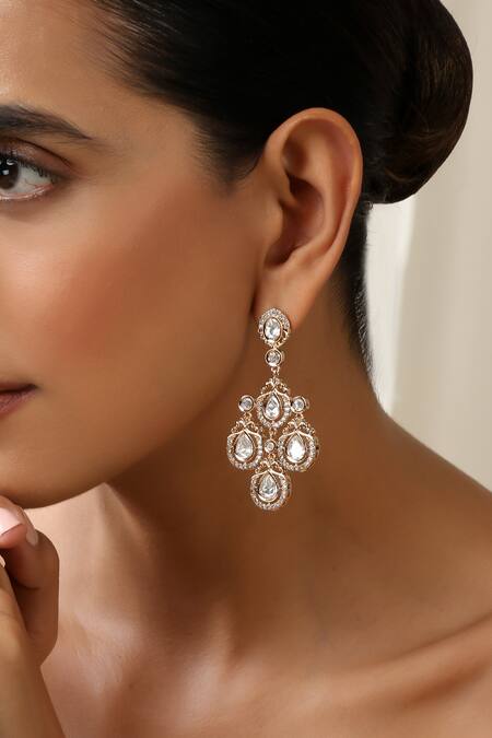 Swabhimann Rose Gold Stones Polki Dangler Earrings Online at Aza Fashions Swabhimann_Rose Gold Stones Polki Dangler Earrings_Online_at_Aza_Fashions