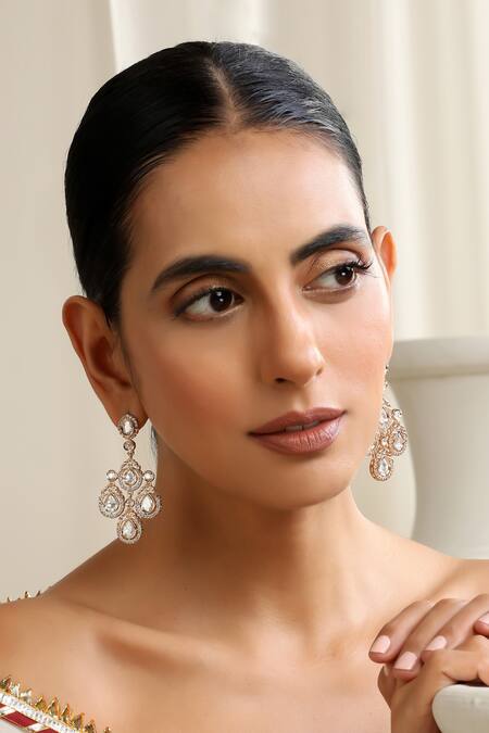 Buy Swabhimann Rose Gold Stones Polki Dangler Earrings Online at Aza Fashions Buy_Swabhimann_Rose Gold Stones Polki Dangler Earrings_Online_at_Aza_Fashions
