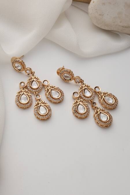 Shop Swabhimann Rose Gold Stones Polki Dangler Earrings Online at Aza Fashions Shop_Swabhimann_Rose Gold Stones Polki Dangler Earrings_Online_at_Aza_Fashions