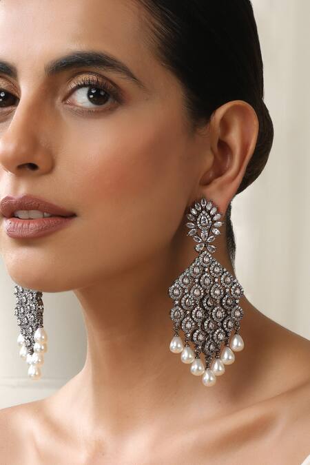 Buy_Swabhimann_Silver Plated Crystals, Pearls Zirconia Dangler Earrings _Online_at_Aza_Fashions