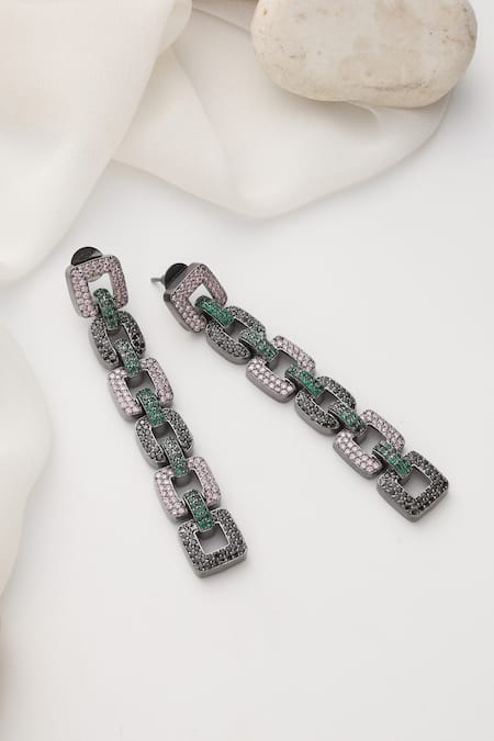 Shop_Swabhimann_Multi Color Stones Multicolour Zirconia Dangler Earrings _at_Aza_Fashions