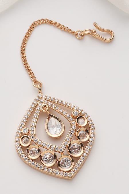 Buy_Swabhimann_Rose Gold Polki Maang Tikka_Online_at_Aza_Fashions