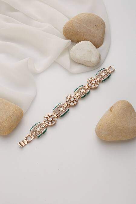 Buy Swabhimann Green Diamonds, Crystals Polki Bracelet With Rose Gold Plating Online at Aza Fashions Buy_Swabhimann_Green Diamonds, Crystals Polki Bracelet With Rose Gold Plating _Online_at_Aza_Fashions